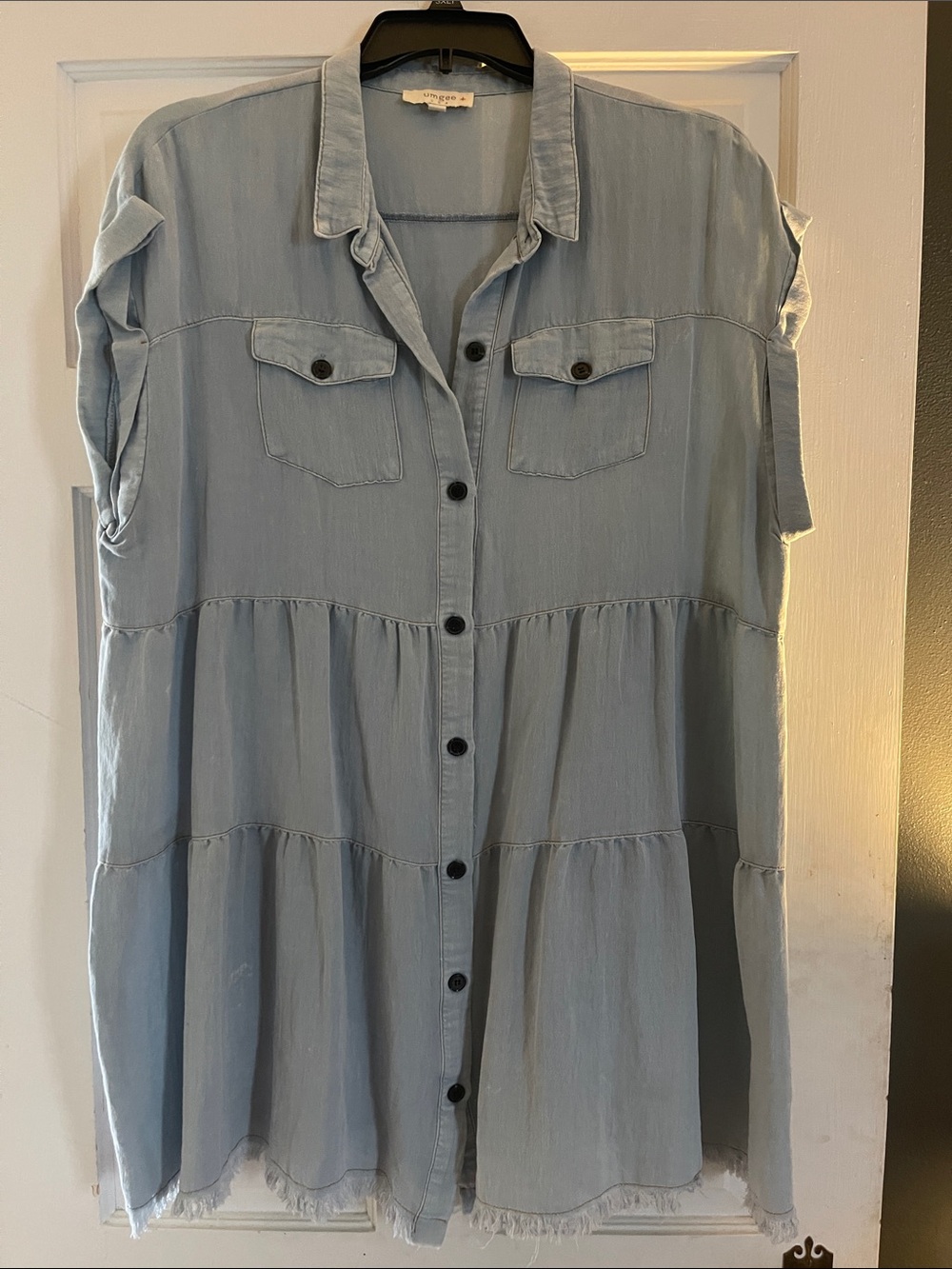Umgee Light Blue Tiered Button-Front Midi Dress